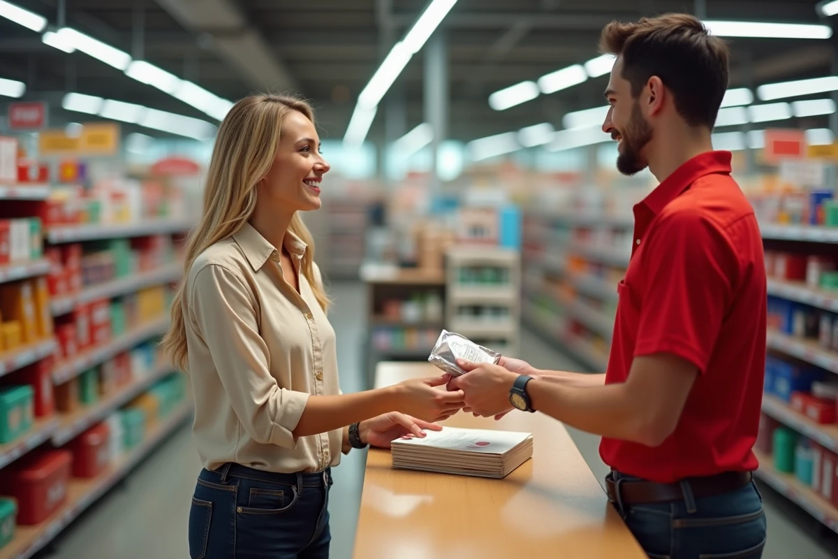 Femme effectuant un échange de produit au comptoir service client d'un magasin GiFi