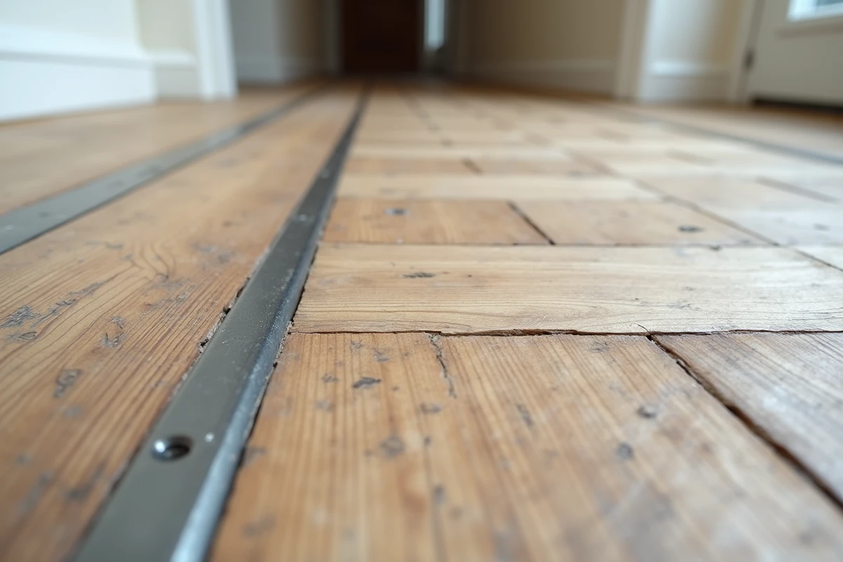 Comparaison entre un vieux parquet en point de Hongrie usé et un nouveau sol vinyle clipsable en appartement
