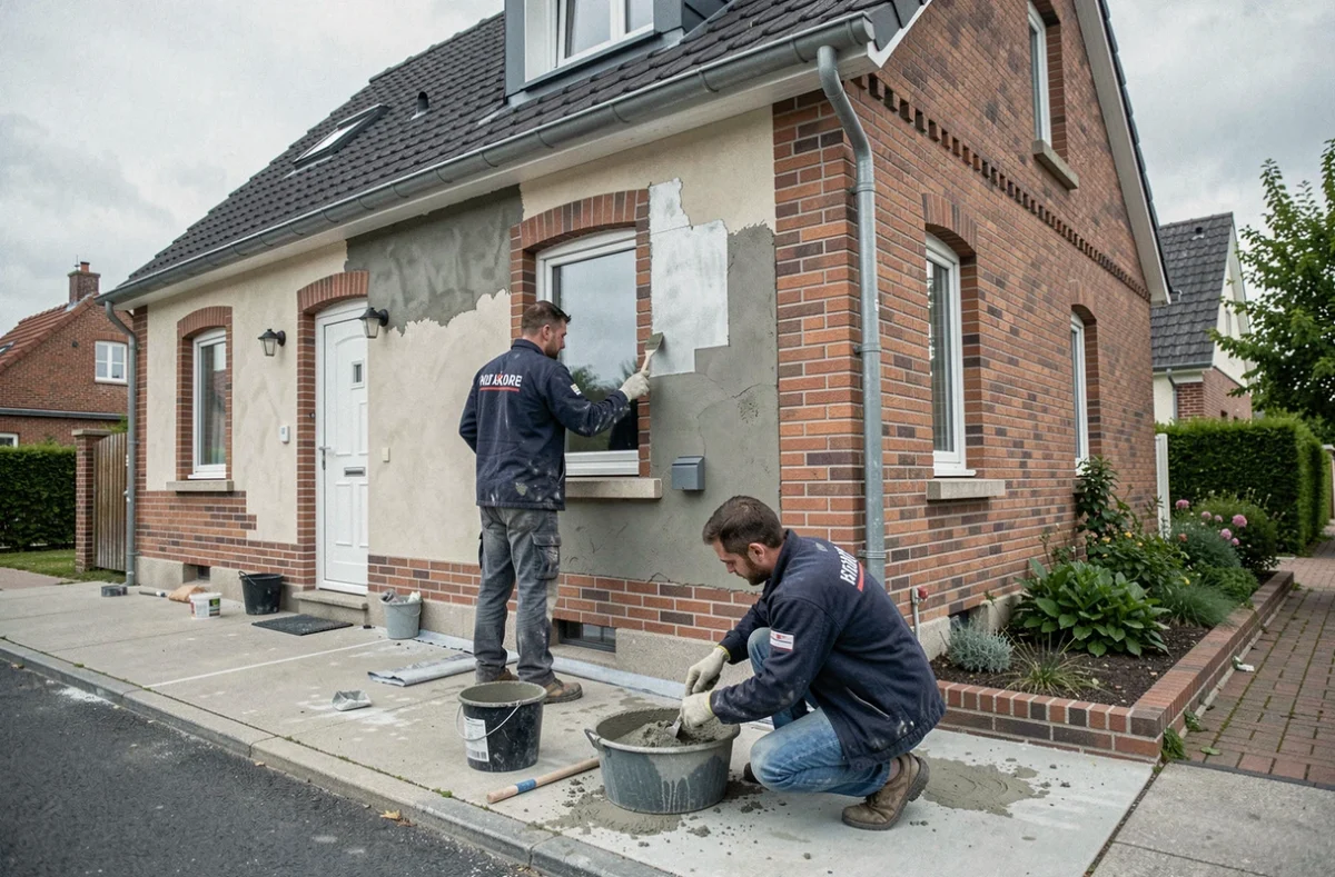 Équipe des Rénovations de Ted travaillant sur une façade et second œuvre d'une maison en Hauts-de-France